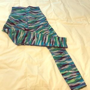 Lululemon Cropped Zebra Blue & Green Pants